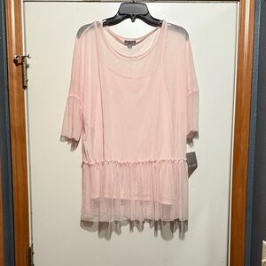 Falls Creek Light Pink Sheer Blouse with Ruffle Hem